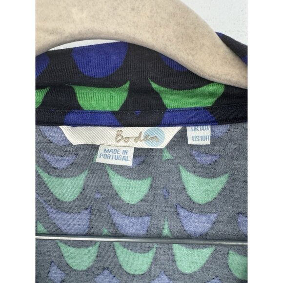 Boden Wrap Midi Dress Women 10 Blue Green Retro Geometric Y2K Mature Preppy - Picture 3 of 7